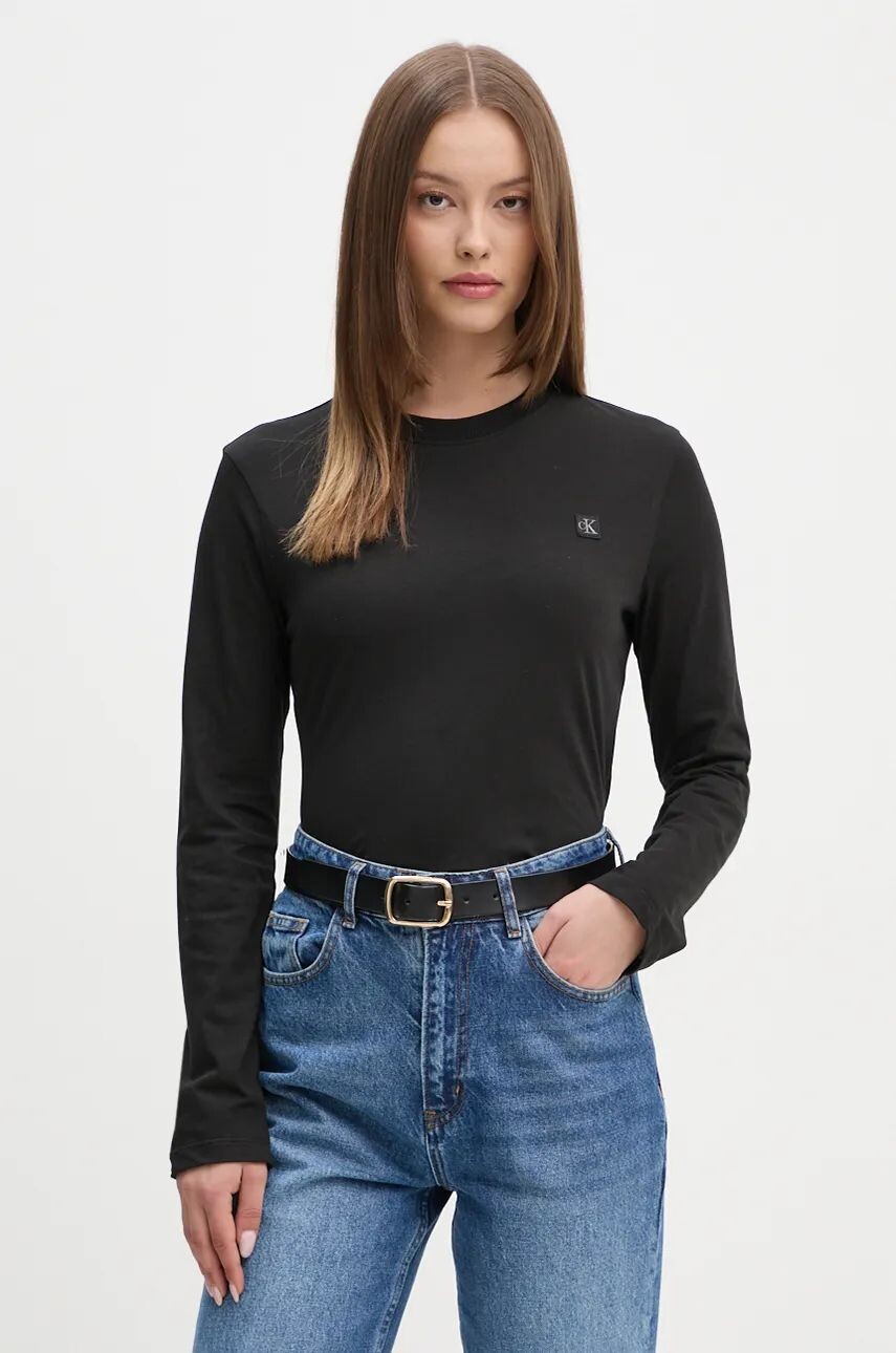 

Хлопковый топ с длинными рукавами Calvin Klein Jeans, черный