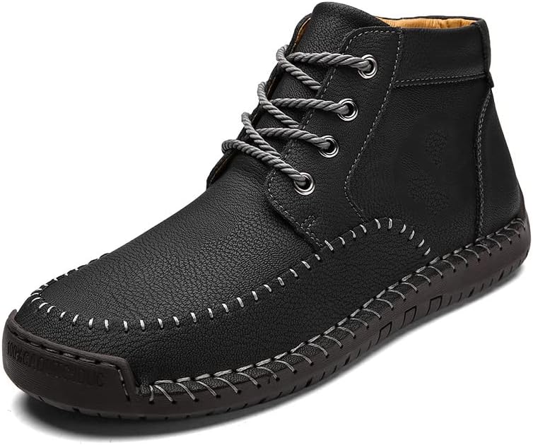 

Мужские кожаные ботинки Chukka на шнуровке, с ручной строчкой, зимние теплые, повседневные, с нескользящей подошвой, удобные оксфорды для походов и работы ELSHTIDE, Black