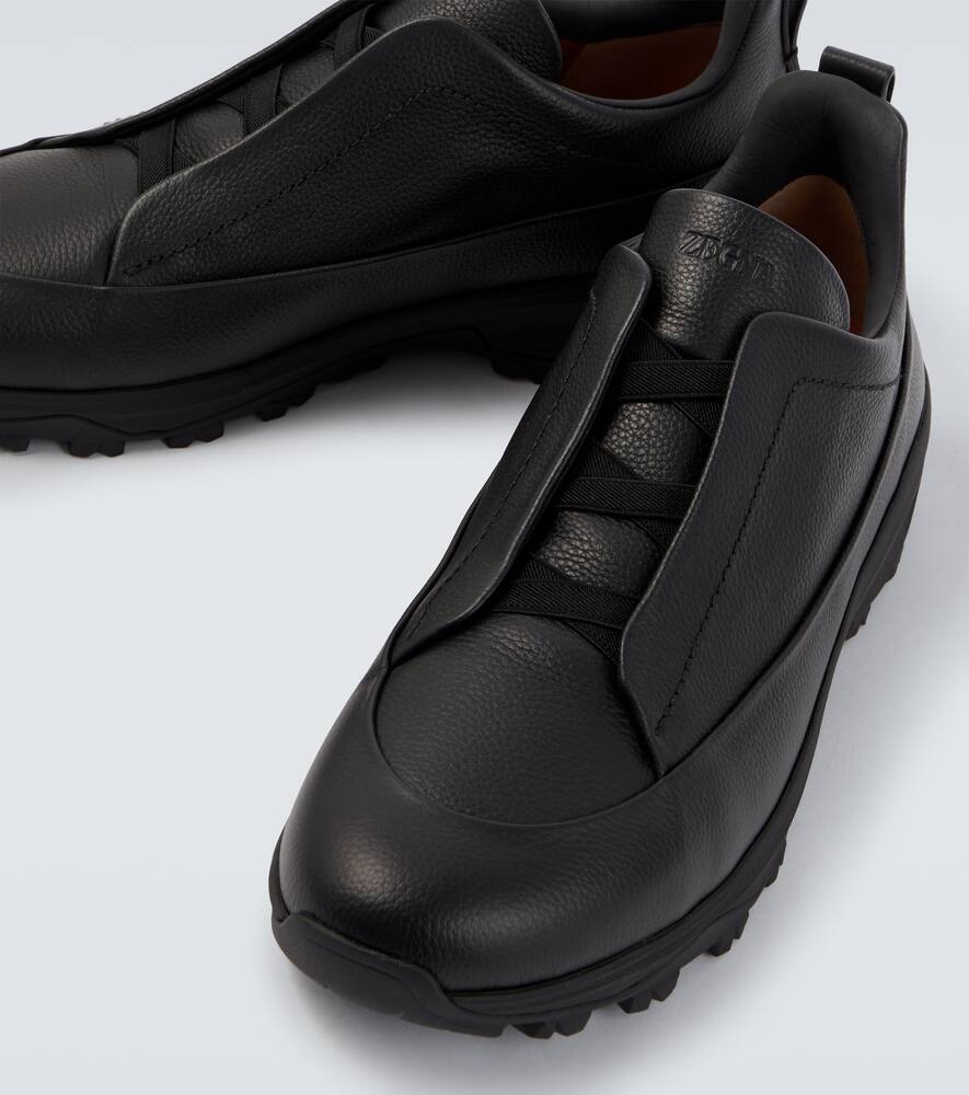 Кроссовки из кожи с тройной строчкой Zegna, Black — фото 3