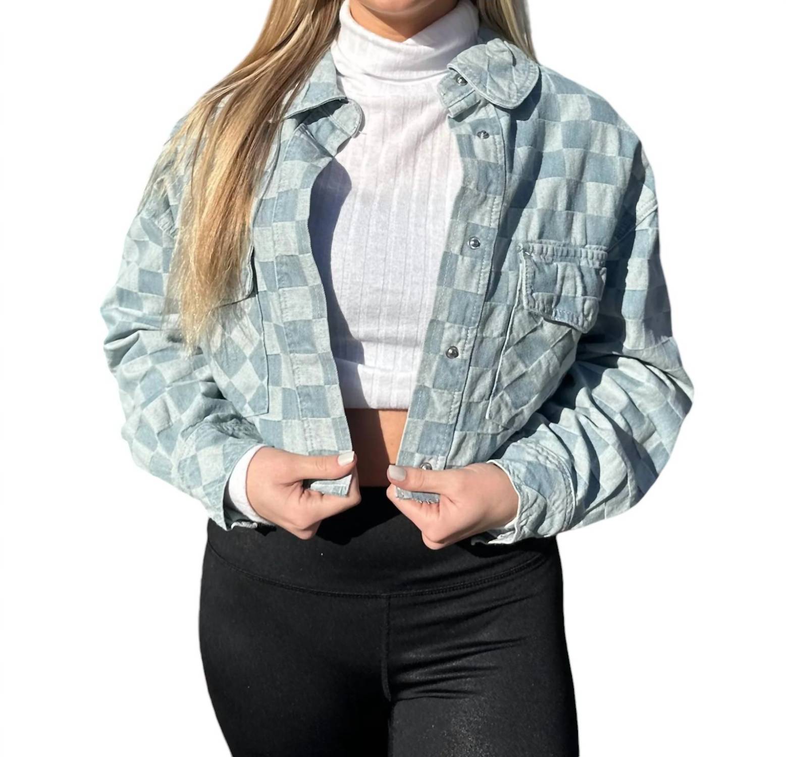 

Укороченная джинсовая куртка с шахматным принтом trend:notes, цвет denim