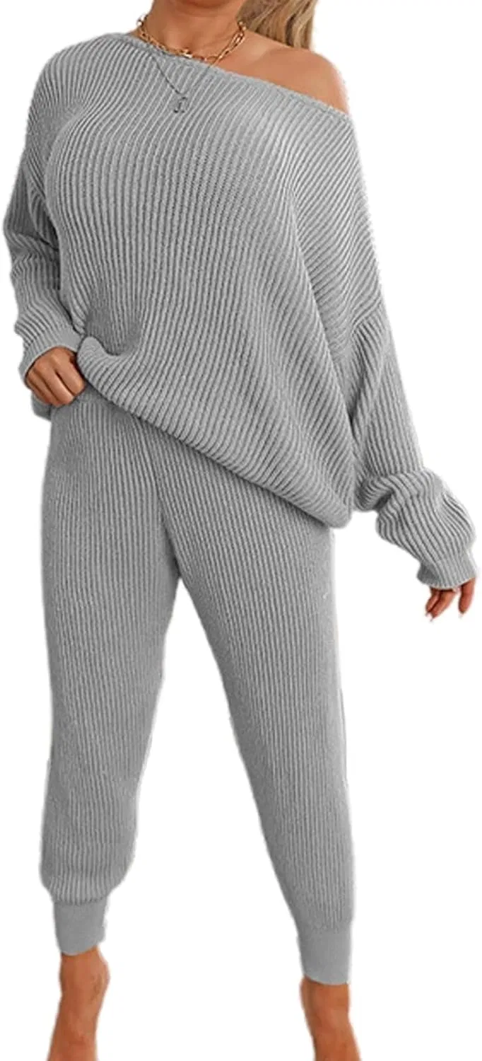 Женский спортивный костюм из свитера и брюк, Generic, Gray