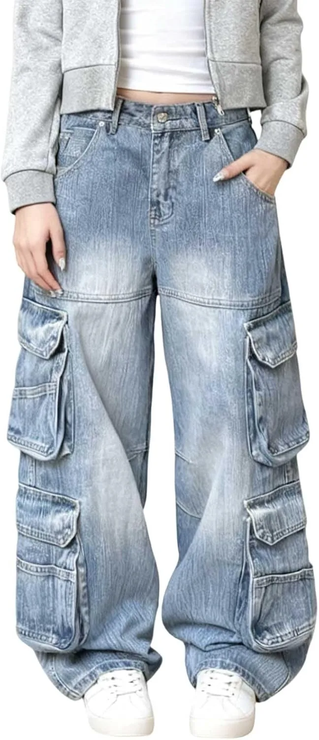 

Багги карго джинсы для женщин с широкими штанинами Hfolob