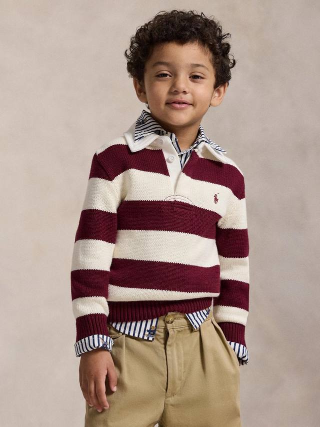 

Детская хлопковая полосатая регбийка с длинными рукавами Ralph Lauren, Wine/Cream