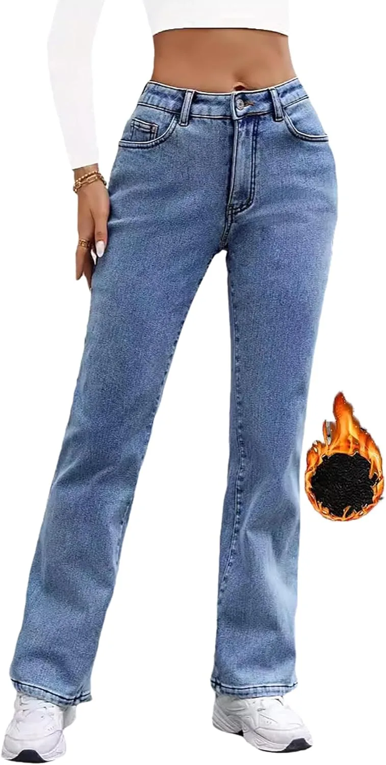 

Женские зимние джинсы с флисовой подкладкой Mid Rise Stretchy Thermal Straight Leg TACSTRUN