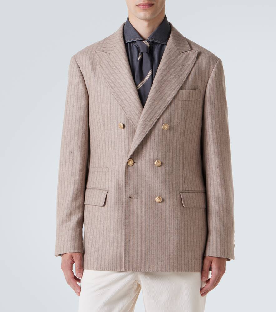 Полосатый пиджак из кашемира и шелка Brunello Cucinelli, Sabbia/Grigio — фото 3