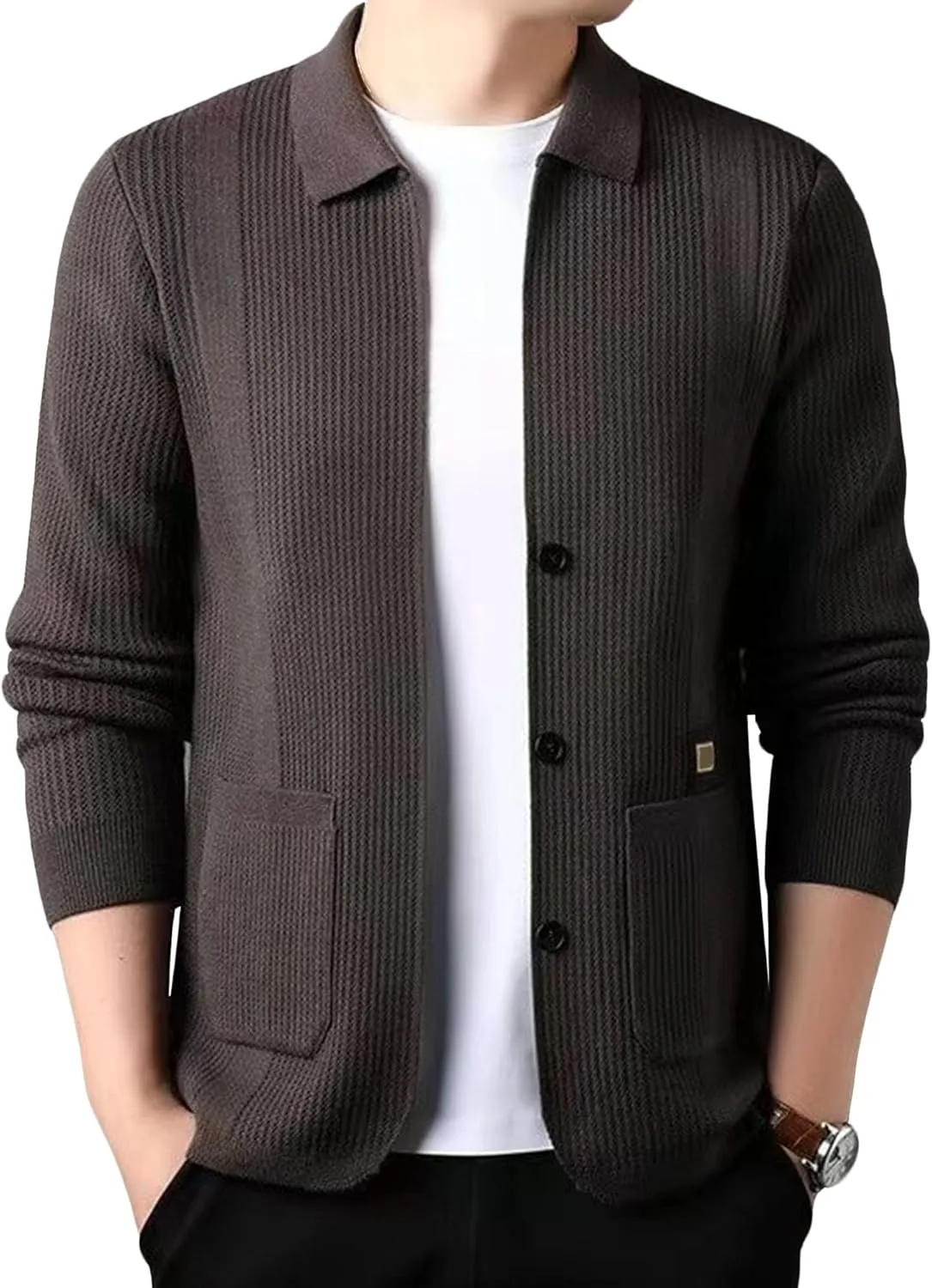 

Мужской кардиган с лацканами и карманами