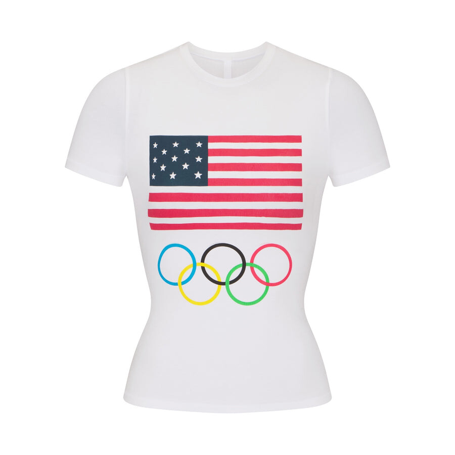 

Олимпийская футболка из хлопкового джерси SKIMS Skims For Team Usa, белый