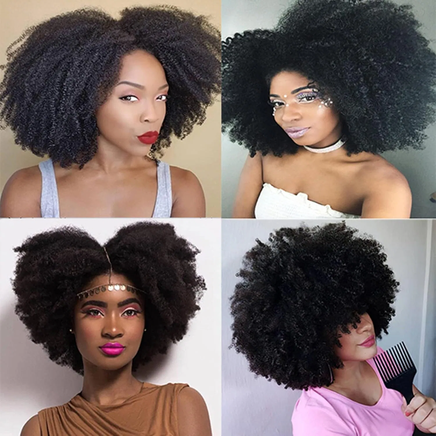 Наращивание волос на заколках «4b/4c Afro Kinky Curly» от Saga Queen Saeiall, Natural Black