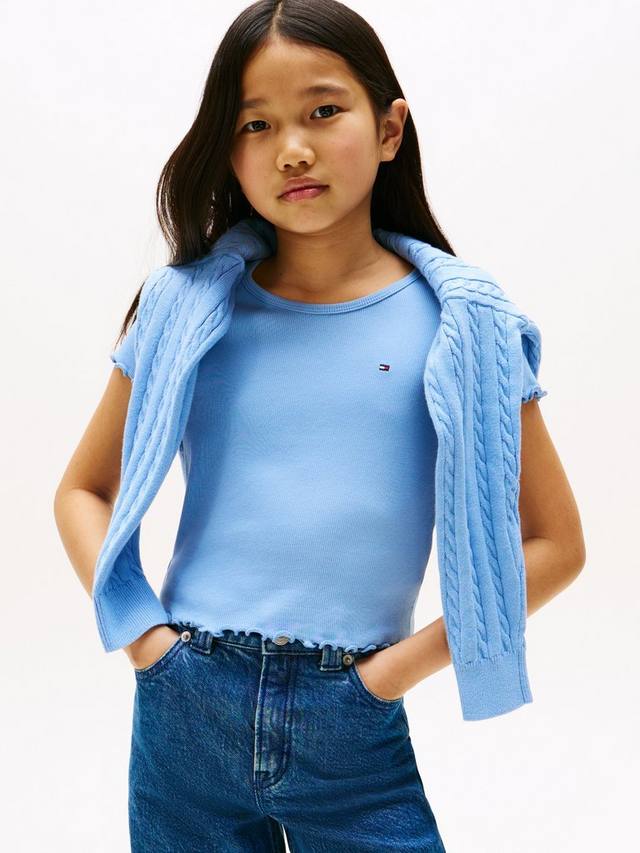 

Детская хлопковая футболка с коротким рукавом и рюшами Tommy Hilfiger, Cloudy Blue