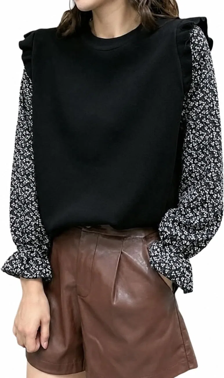 Блуза с цветочным принтом layering top, черный