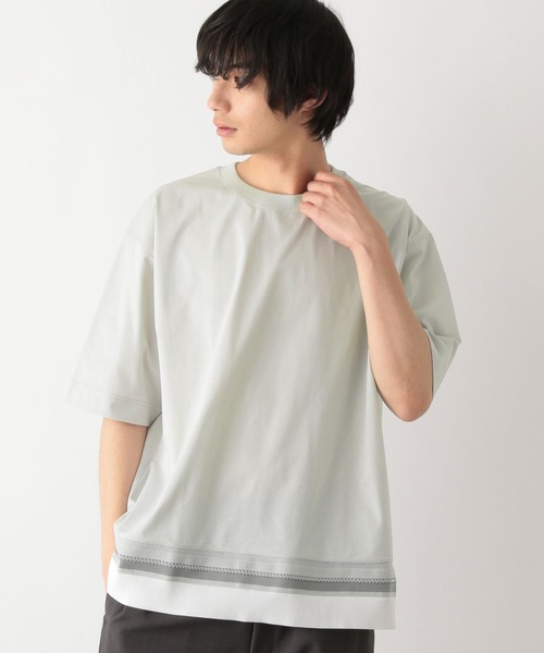 

Футболка с коротким рукавом, гладкая, из комфортной ткани DRY/Switching GLOBAL WORK, серо-бежевый