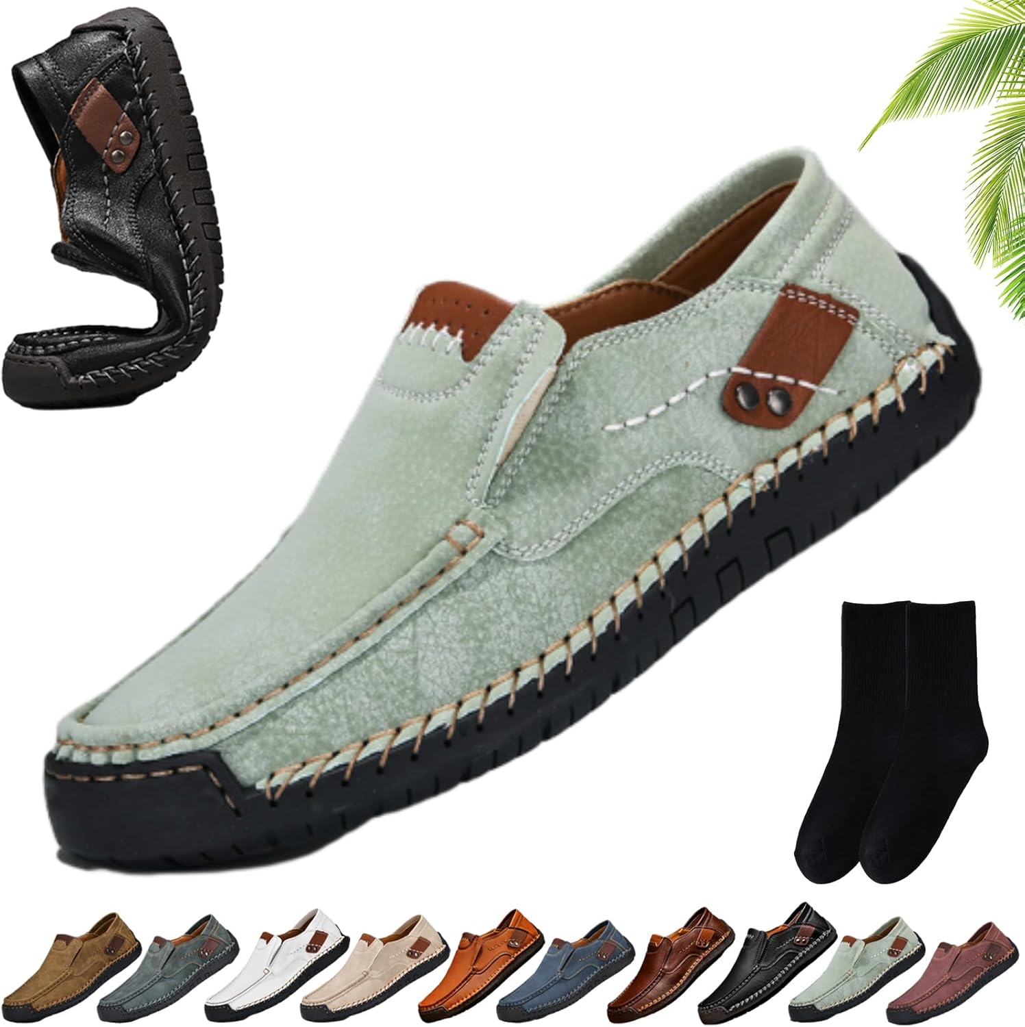 

Мужские ручной работы кожаные удобные лоферы без шнурков, деловые повседневные мокасины, классические легкие нескользящие туфли и прогулок, для работы в офисе Xylawave, светло-зеленый