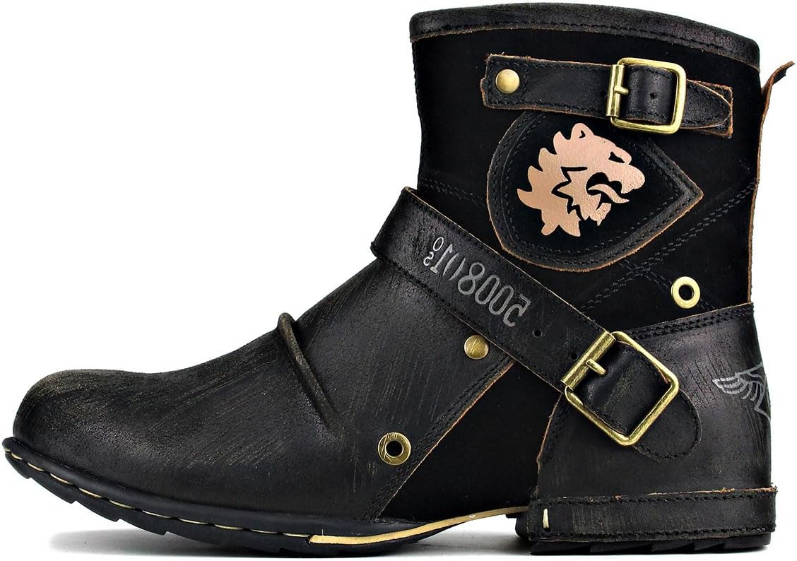 Мужские ботинки COWSDELLA Chukka Biker Cowboy стильные мотоциклетные боевые походные модные повседневные ботинки из коровьей кожи с боковой молнией 5008-1-DD1D2, черный — фото 2
