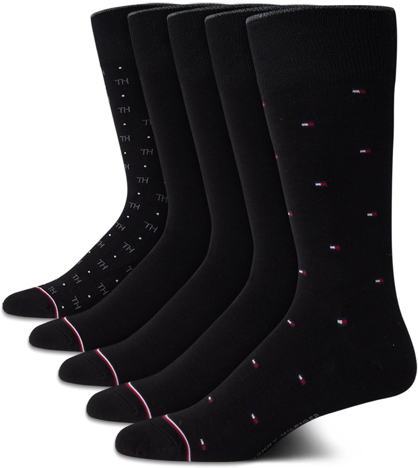 

Мужские носки Tommy Hilfiger под повседневную одежду - 5 пар легких, комфортных, с узором, носков для мужчин - длинные рабочие носки (размер 7-12), Black