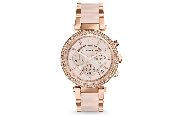 

MICHAEL KORS Наручные часы PARKER Collection с кварцевым механизмом, ремешком из нержавеющей стали и розовым циферблатом. Женские часы
