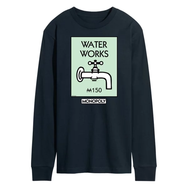 

Мужская футболка с длинным рукавом и принтом «Monopoly Waterworks» Licensed Character, синий