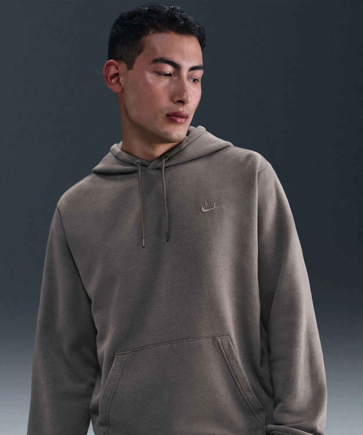 Толстовка Nike Club BB L/S с капюшоном, флисовая, тёмно-серый — фото 4