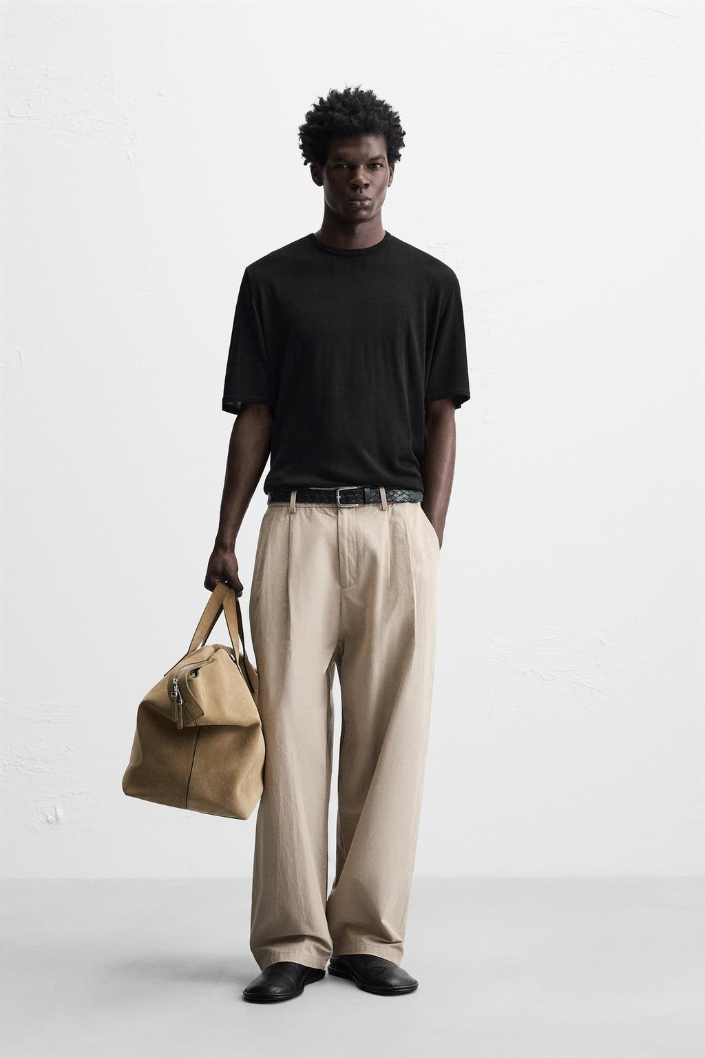 

Струящаяся трикотажная футболка ZARA, черный