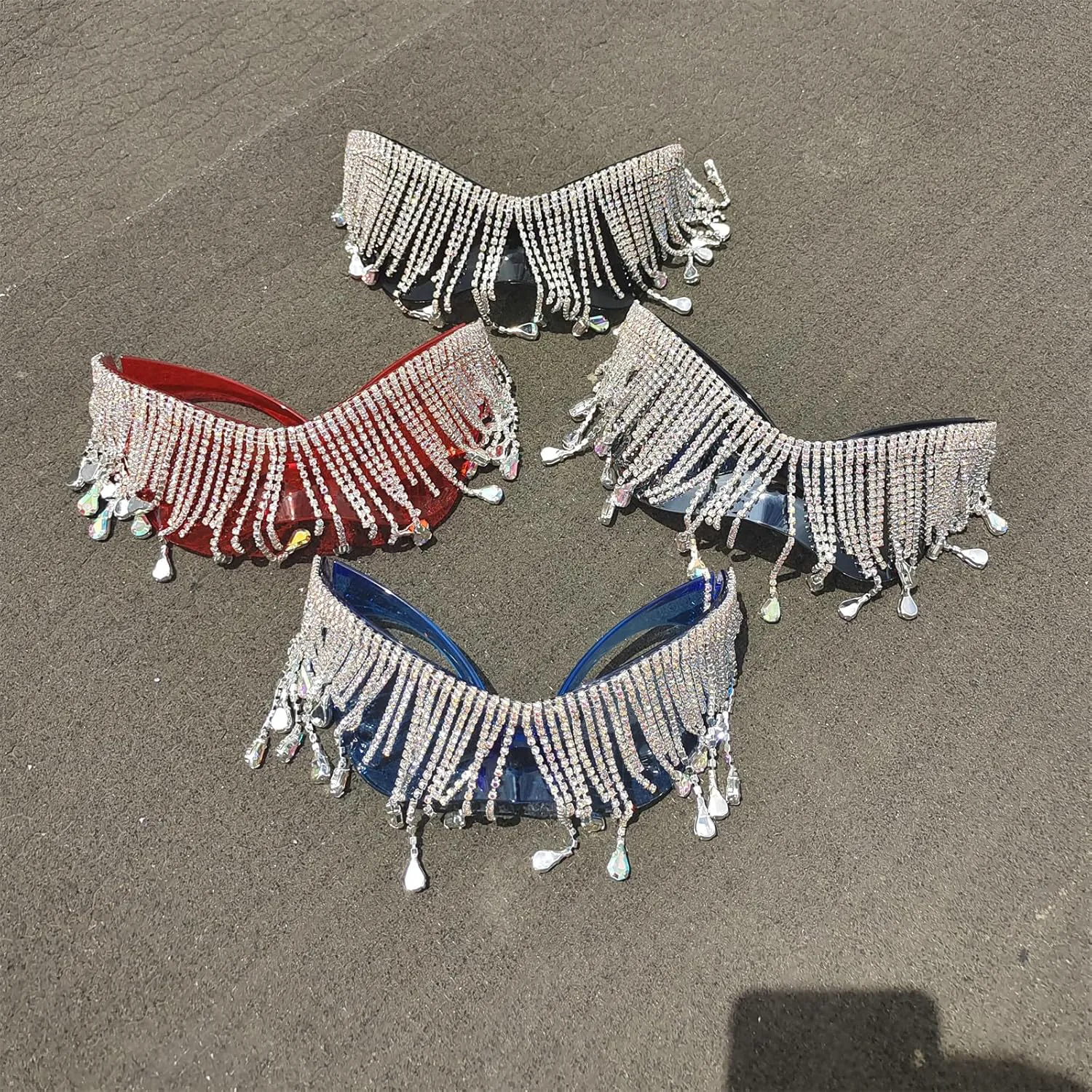 

Willochra Женские роскошные солнцезащитные очки с кисточками и кристаллами, мужские блестящие солнцезащитные очки со стразами, модные панк-очки, 2pcs-black&blue