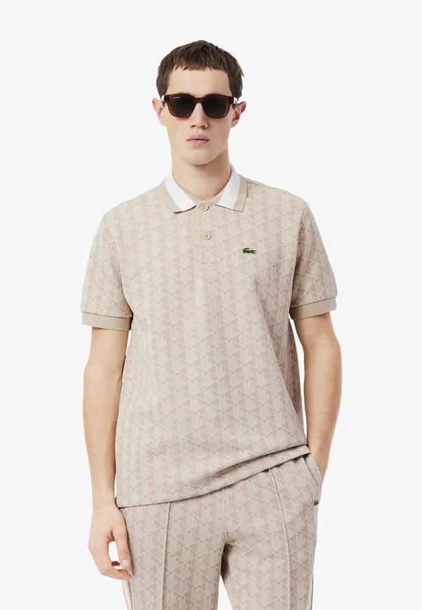 Рубашка поло Lacoste, V-образный вырез, бежевый