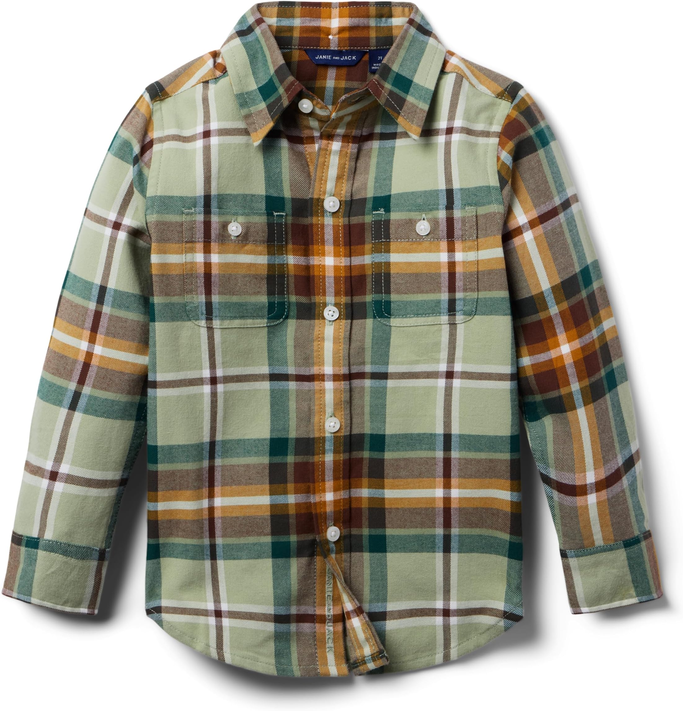 

Футболка Janie and Jack Brushed Plaid Button-Up Top (Toddler/Little Kid/Big Kid), цвет Multicolor