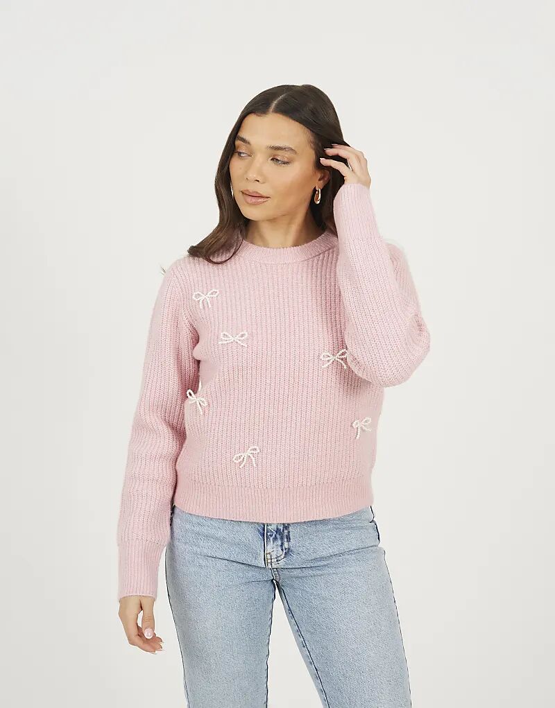 

Джемпер Brave Soul с круглым вырезом и декоративным бантом розового цвета