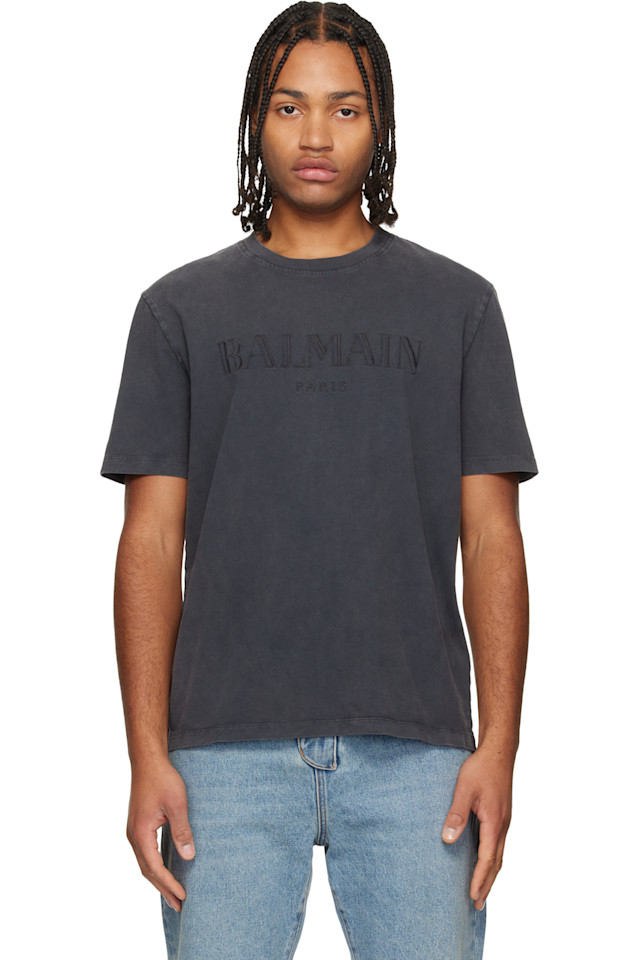 

Balmain Винтажная серая футболка Balmain с вышивкой