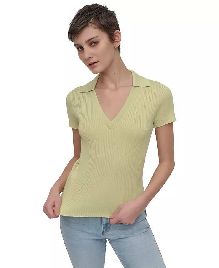 

Женский поло-свитер с V-образным вырезом и резинкой DKNY Jeans, зеленый