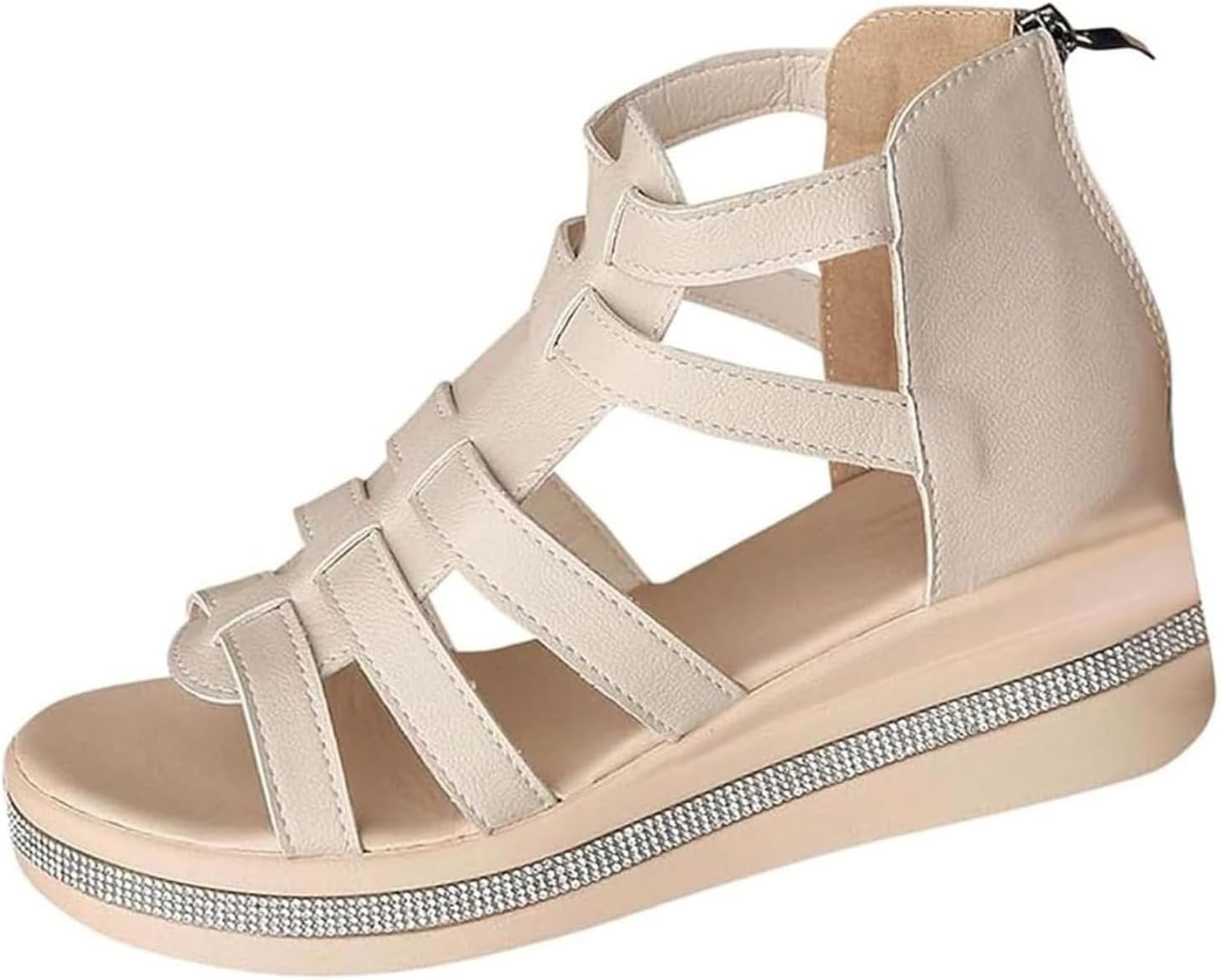 

Женские сандалии на танкетке с открытым носком, удобные сандалии на платформе, повседневные летние слипоны, модные нескользящие туфли Toumov, бежевый