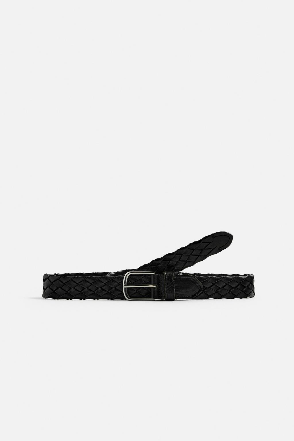 

Плетеный кожаный ремень ZARA, черный