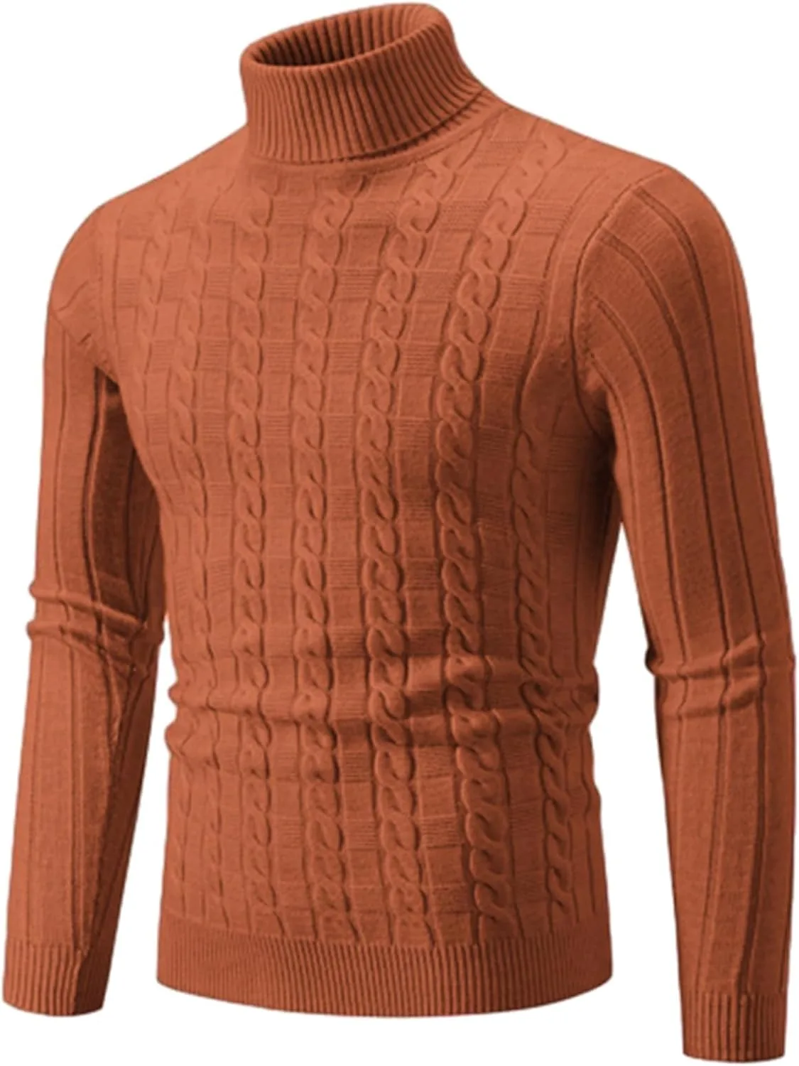 

Мужской вязаный свитер с высоким воротником, кабельная вязка, длинный рукав, базовый, slim fit, зимний