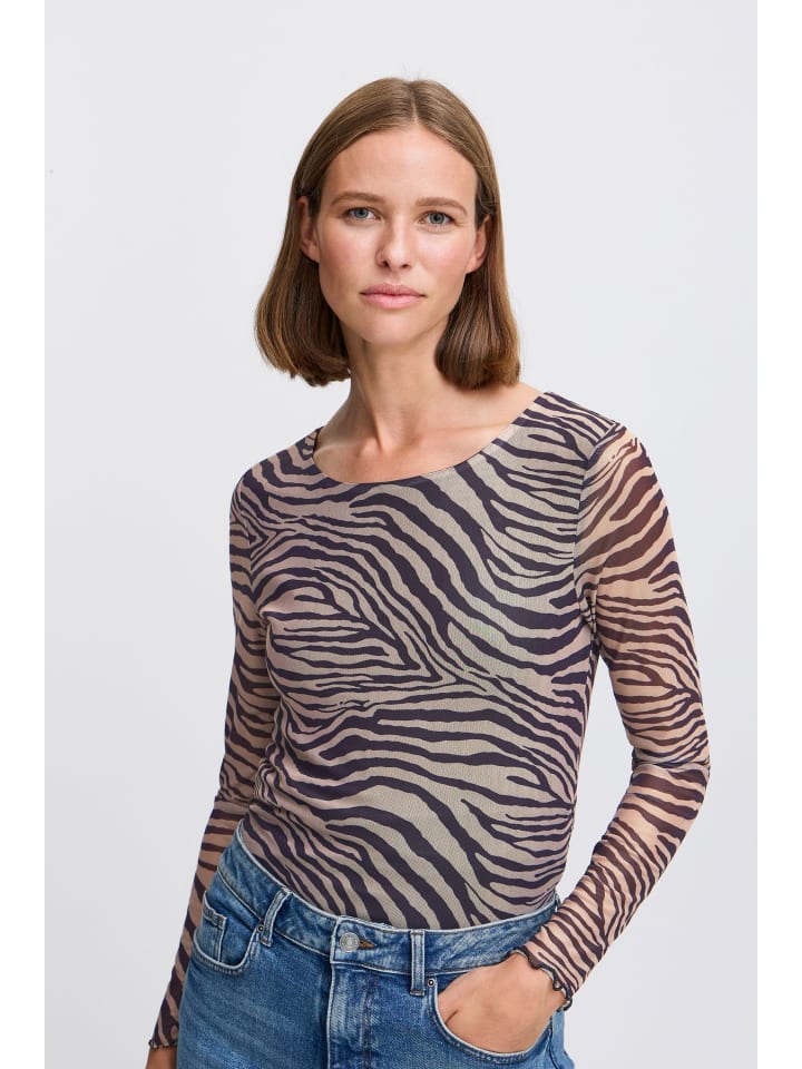 

БЛУЗКА BYULLABELLA - облегающий крой, коричневый цвет Animal Mix b. young