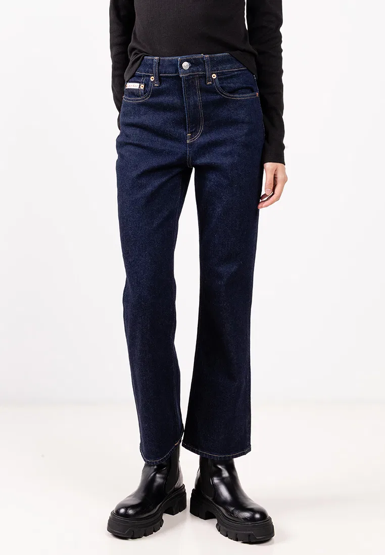 Джинсы клеш, высокая посадка, укороченные, Calvin Klein Jeans, синий