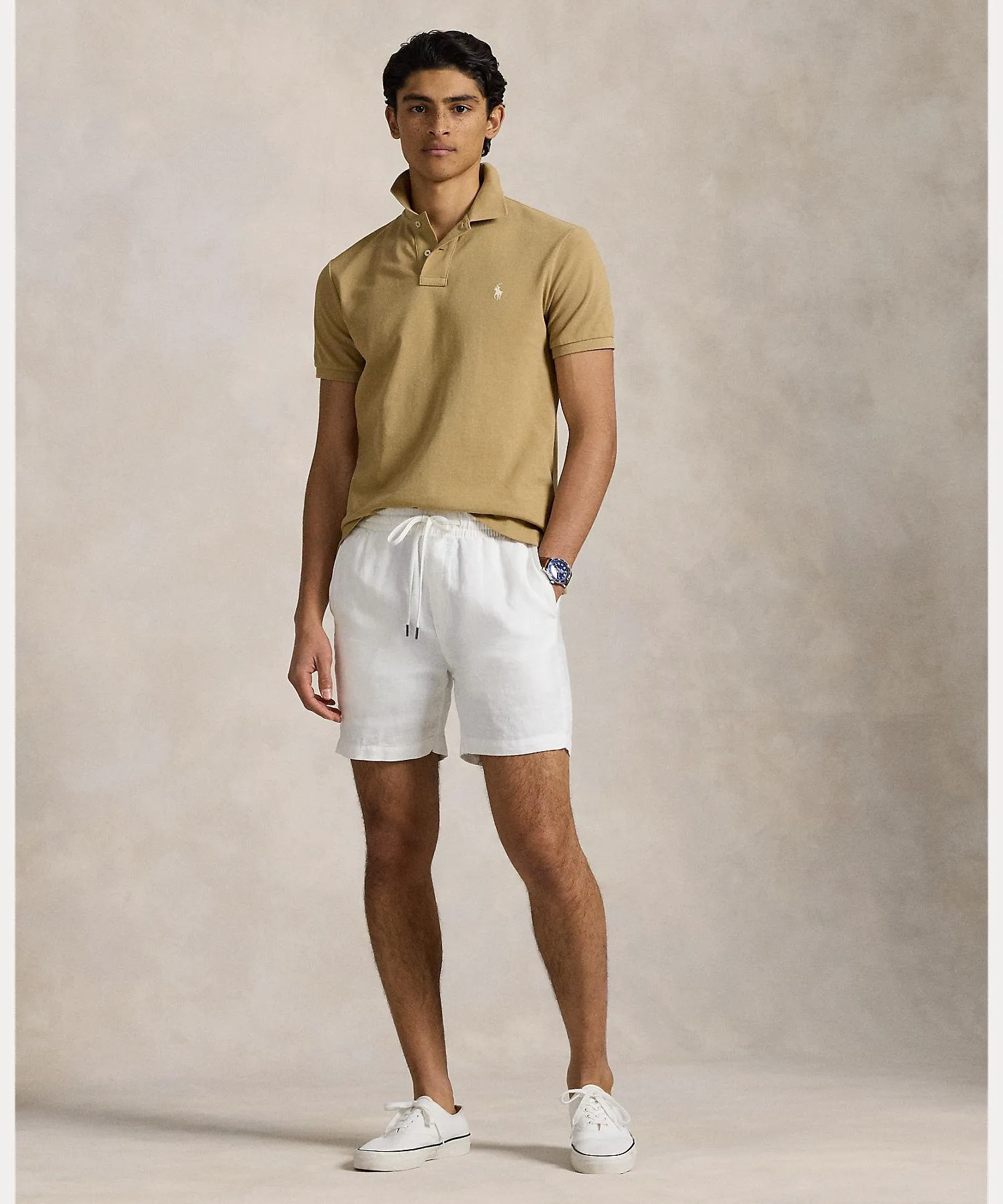 Поло-рубашка из сетчатой ткани приталенного кроя, сшитая. Polo Ralph Lauren, 260 Brown — фото 3