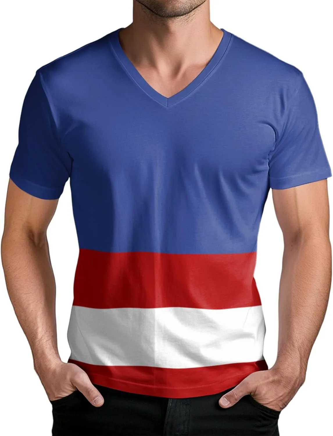 

Футболка Wenkomg1 мужская с V-образным вырезом и цветными блоками