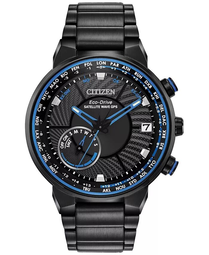 

Eco-Drive Мужские черные часы-браслет из нержавеющей стали со спутниковой волной и GPS, 44 мм Citizen