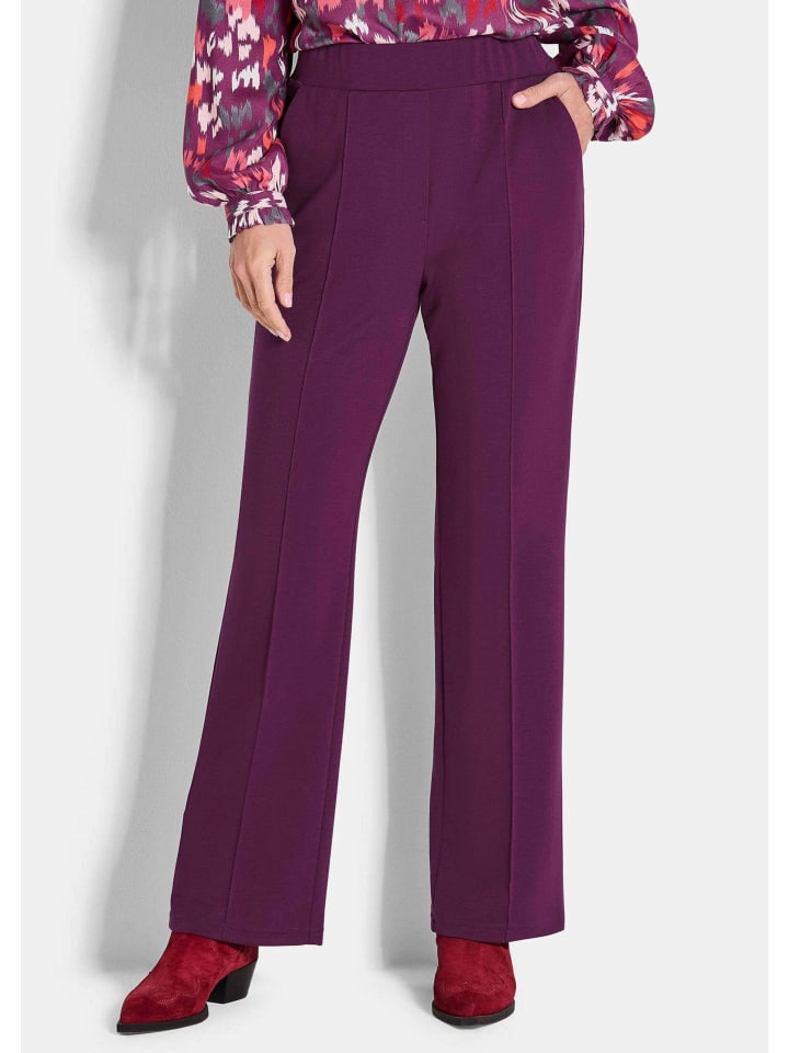 

Трикотажные брюки, широкие брюки из ткани VERA со складками ягодного цвета GOLDNER