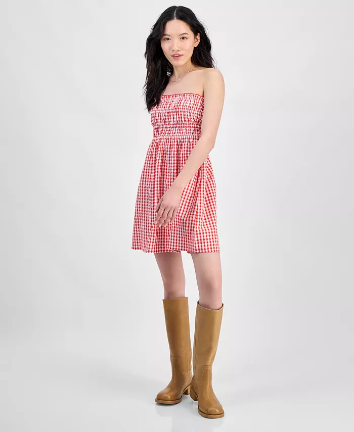 

Мини-платье без бретелек из хлопка в клетку для подростков Hippie Rose, красный