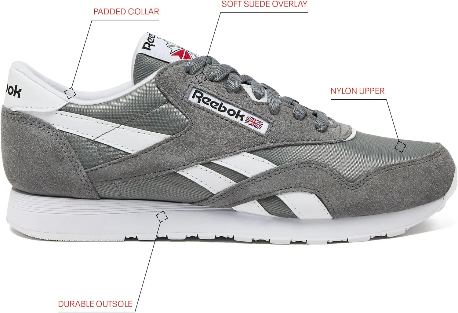 Кроссовки Reebok Klassische Nylon для Herren, Tennisschuhe, Pure Grey5 Footwear White Footwear White — фото 2