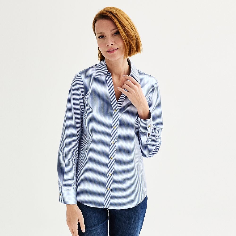 

Женский топ на пуговицах с длинными рукавами Jaclyn Smith Tencel, цвет Pinstripe