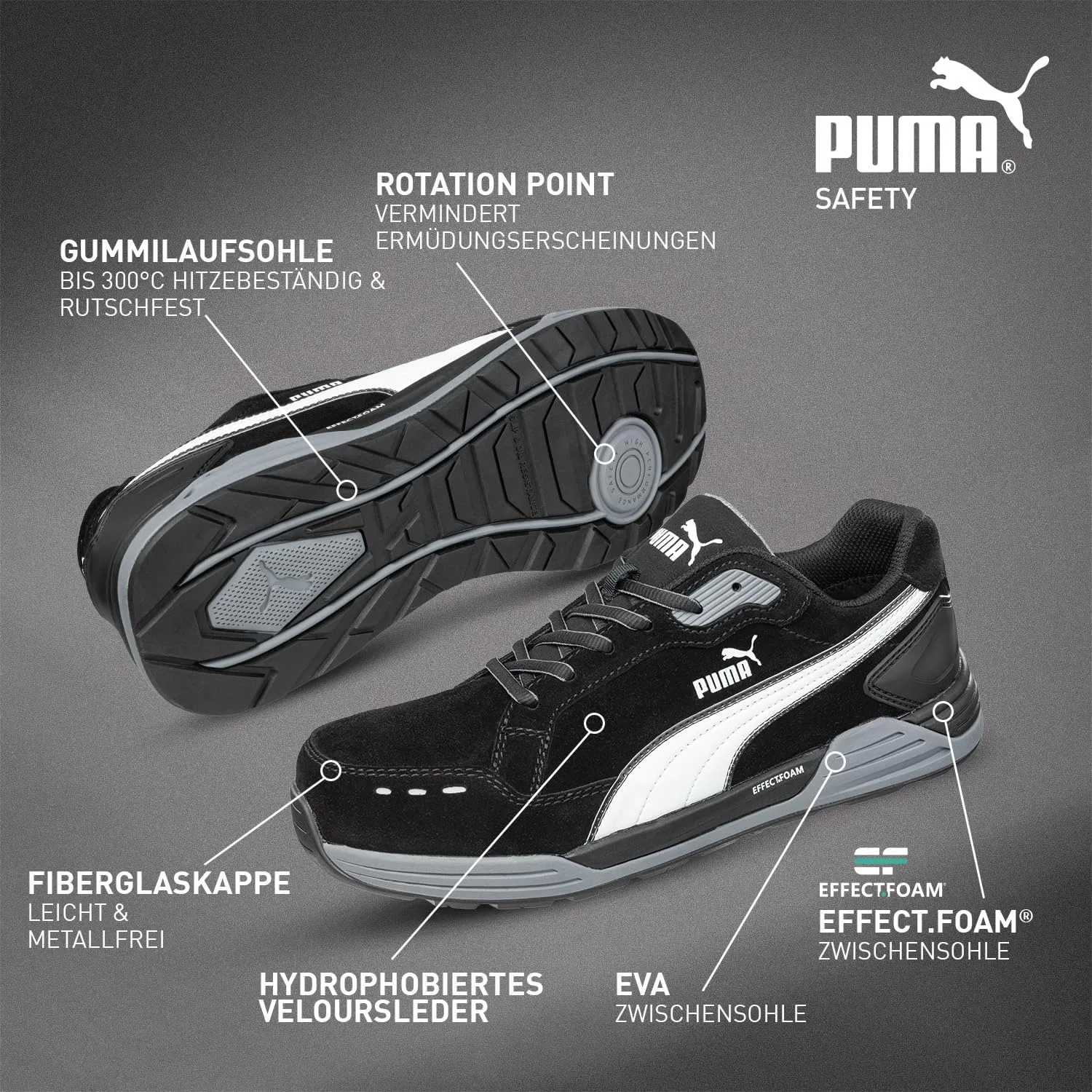 Рабочие низкие мужские ботинки Puma Safety Airtwist, защитная обувь, S3 ESD HRO SRC, защитный колпачок из стекловолокна, защита от проникновения, нескользящая подошва, термостойкие, без металлических вставок, Black Red — фото 4