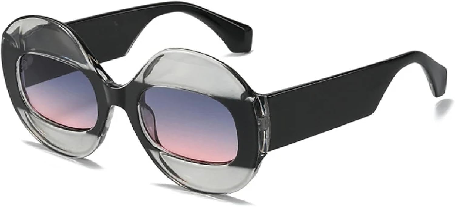 

Модные круглые солнцезащитные очки для женщин с контрастными цветами, ретро-очки с овальными линзами, прозрачными градиентными линзами, защита от УФ-излучения UV400, трендовые очки для мужчин HHZZYVY, Gray Black Gray Pink