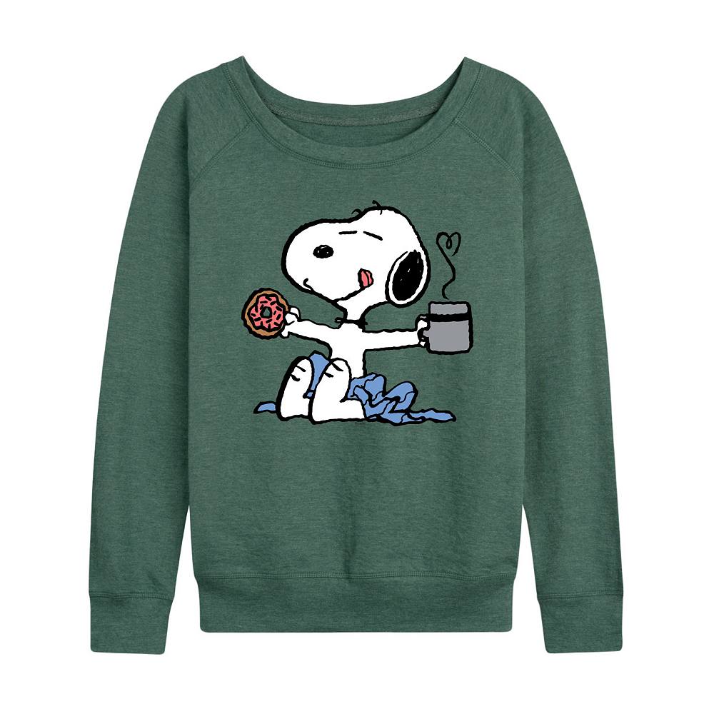 

Женский легкий свитшот из френч терри с рисунком Peanuts Donut Coffee Snoopy Licensed Character, цвет Heather Green