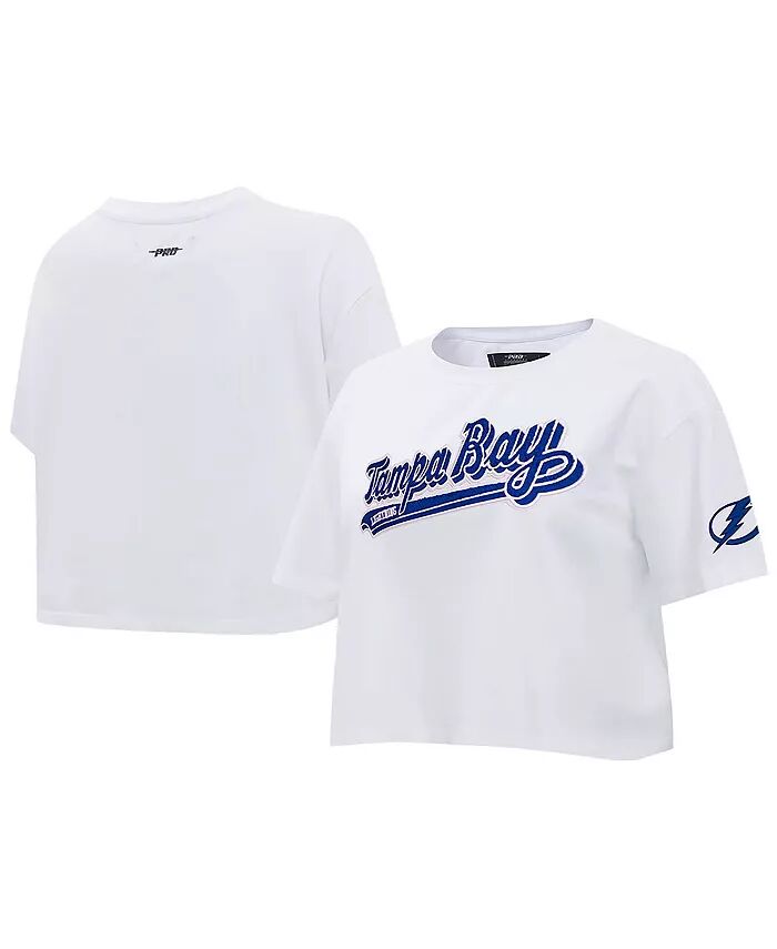 

Женская белая укороченная футболка Tampa Bay Lightning с надписью «Script Tail» Pro Standard