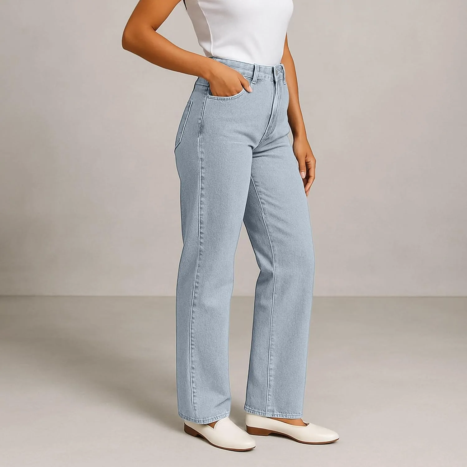 Широкие джинсы для женщин High Waist Casual Stretch — фото 3