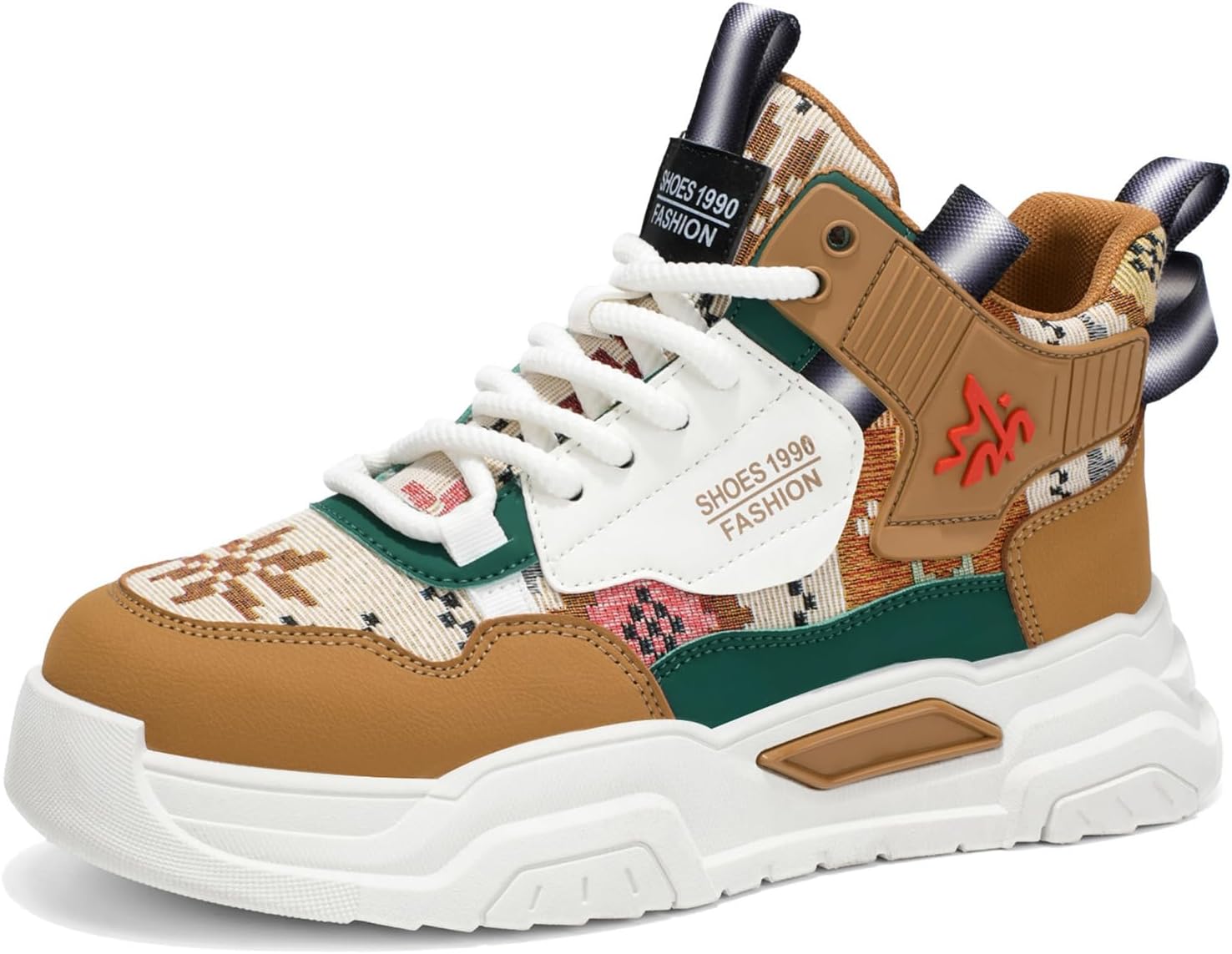 

Мужские модные кроссовки высокие скейт-ботинки стильные кроссовки повседневные прогулочные туфли Spwagym, Brown-3