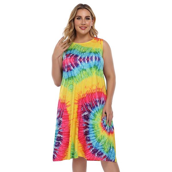 

Женское платье в стиле бохо с принтом тай-дай, летнее без рукавов, plus size Kojooin, Tie Dye Sun