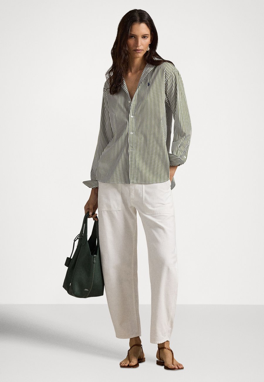 Блуза Polo Ralph Lauren RELAXED FIT STRIPED COTTON SHIRT, Olive/White/Olive — фото 2