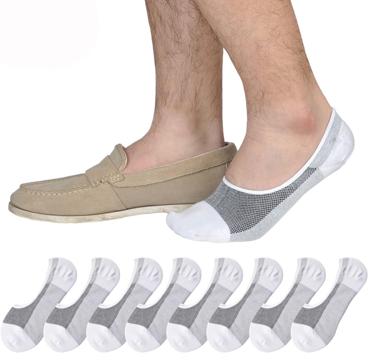 

Jormatt Genuine мужские носки для неявки, кроссовки Loafer - хлопковые носки с глубоким вырезом и нескользящими рукоятками, белый