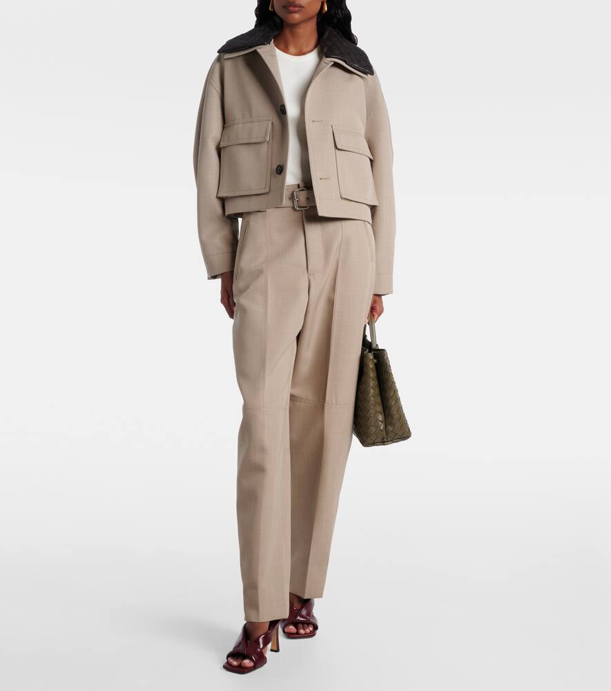 Брюки прямого кроя с завышенной талией и поясом из шерсти Bottega Veneta, Beige Melange — фото 2